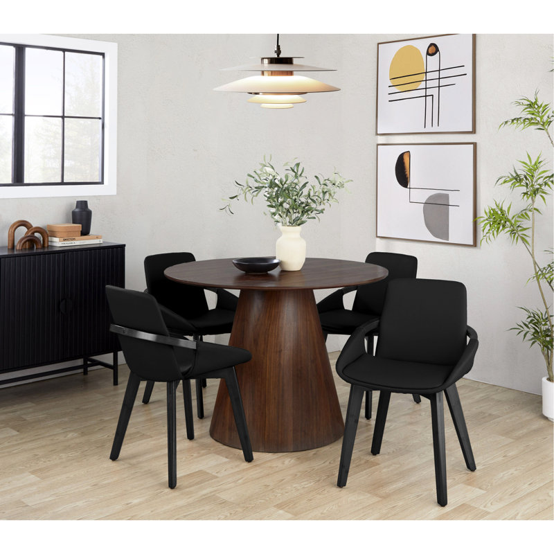 Chaise en bambou noir et similicuir noir