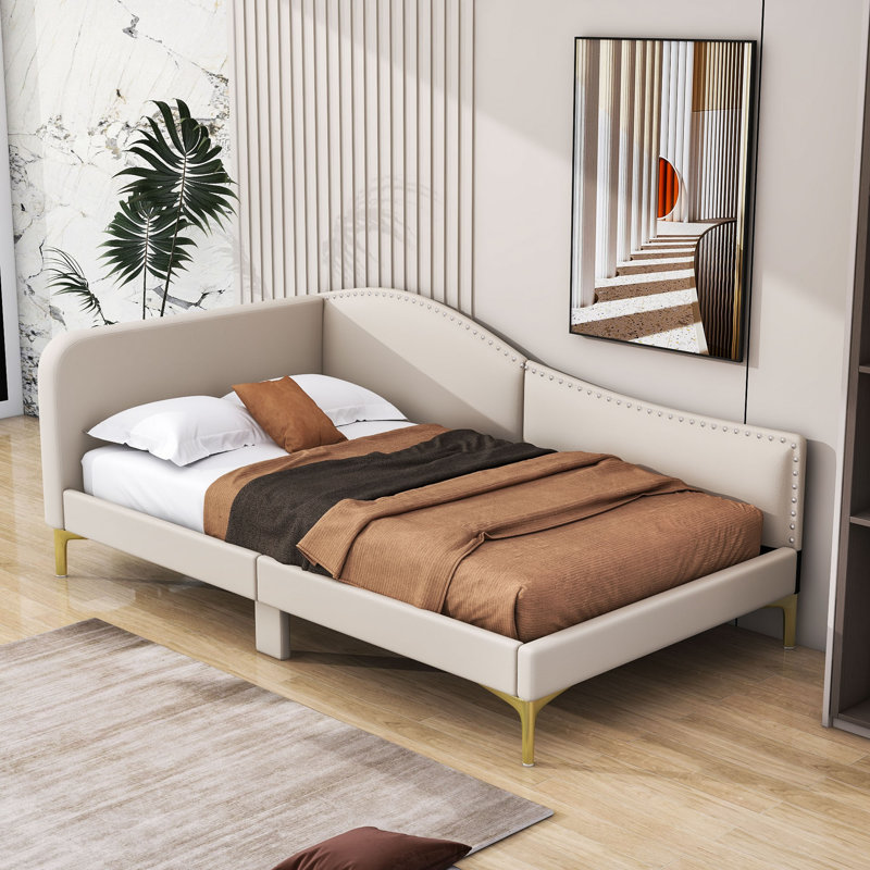 Lit de jour rembourré Pilning, Lit simple, Beige