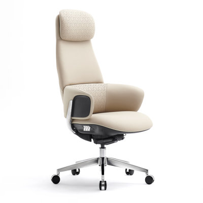Fauteuil de direction en cuir véritable avec siège pivotant en aluminium et dossier haut Mécanisme d'inclinaison ergonomique synchro inclinable en cuir véritable