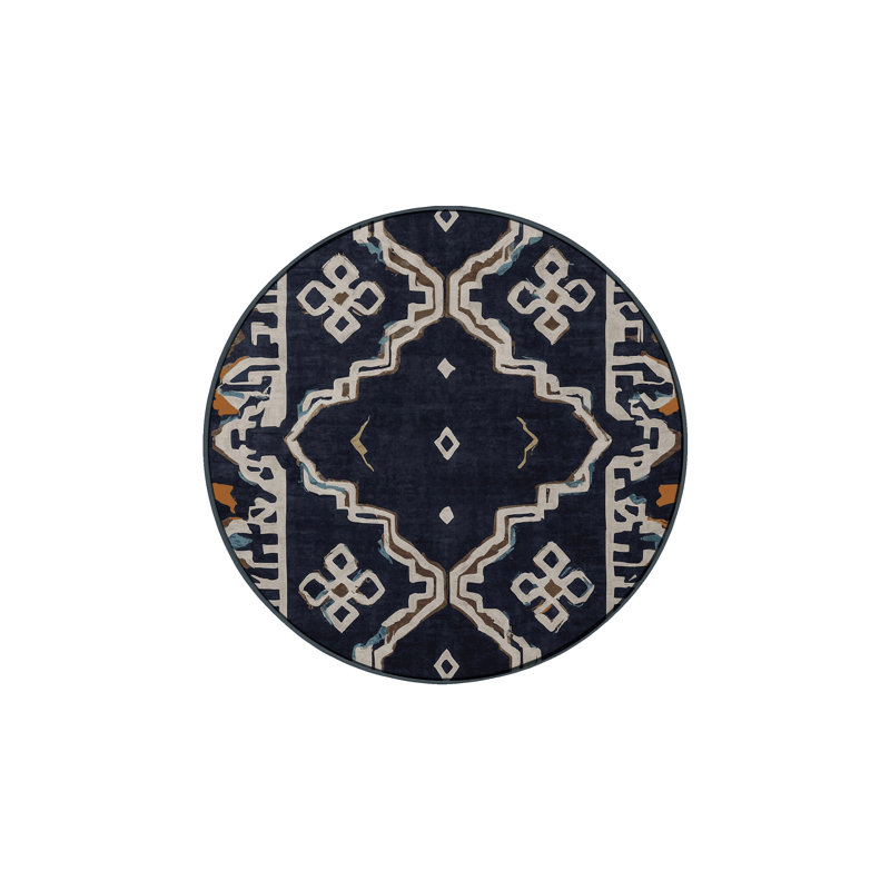 Machine Washable Gray Area Rug, Round 4'
