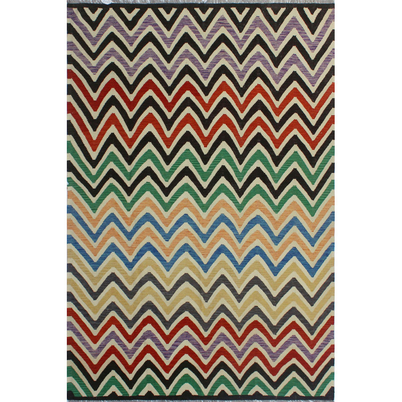 Tapis décoratif en laine tissé à la main de conception unique/rouge/vert Reta