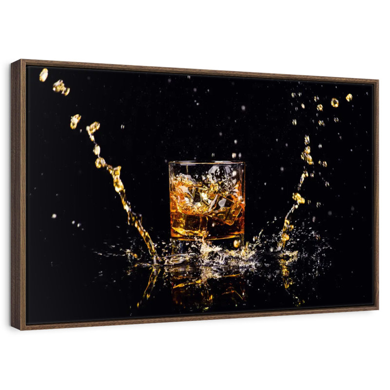 Whisky Splash, 37 po x 25 po, Cadre flottant noyer