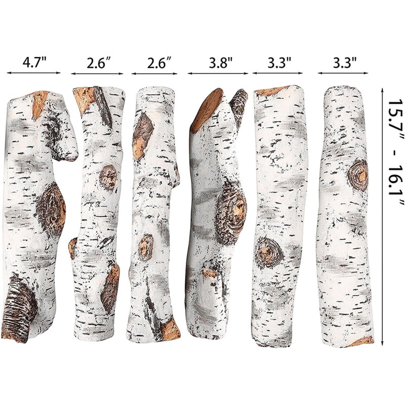 Gas Fireplace Logs Set, Ceramic White Birch Log for Gas Fireplace Intdoor Inserts, Vented