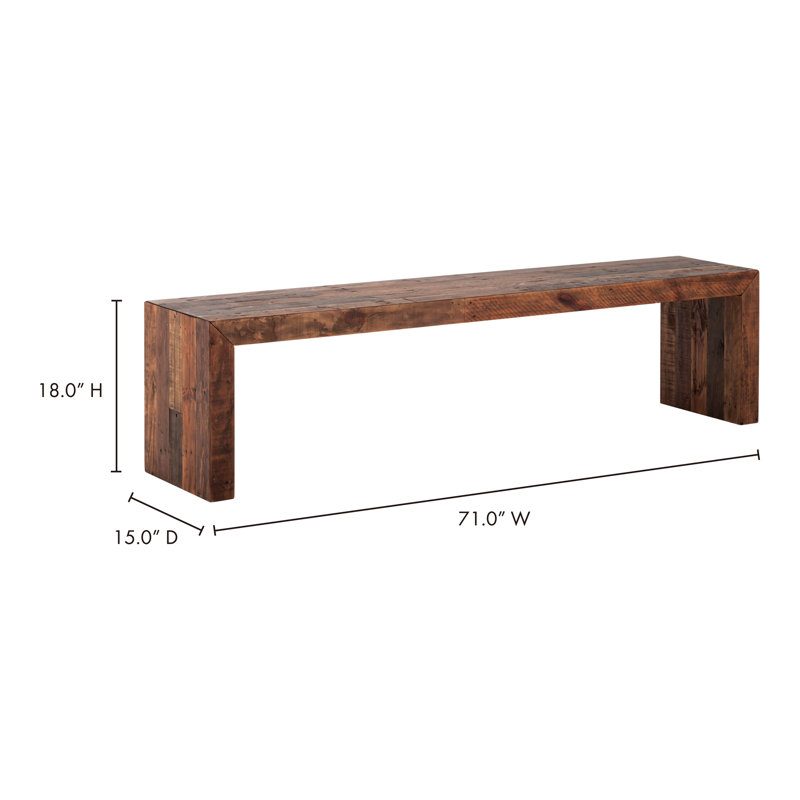 Wood Bench, 18" H x 71" W x 15" D, Brown