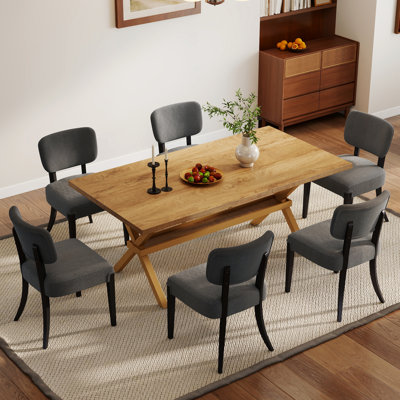 Élément en bois aggloméré 71 "avec support en X et tablette de rangement Eliza, chaises en tissu 4/6 sans accoudoirs pour la salle à manger, la cuisine ou le bureau