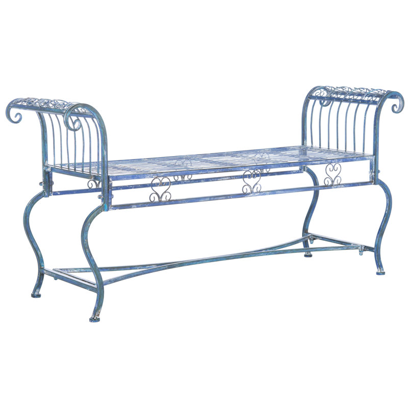 Iron Outdoor Bench, Mossy Blue