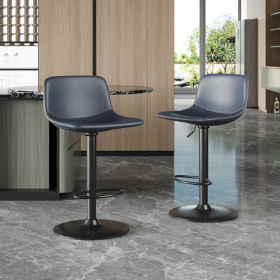 Adjustable Bar Stools Set Of 2, Mid Century Modern Swivel Bar Stools, Industrial Bar Height Stools With Back Support Counter Height Bar Chairs Pu Leather Bar Stool For Kitchen Island Rustic Barstools