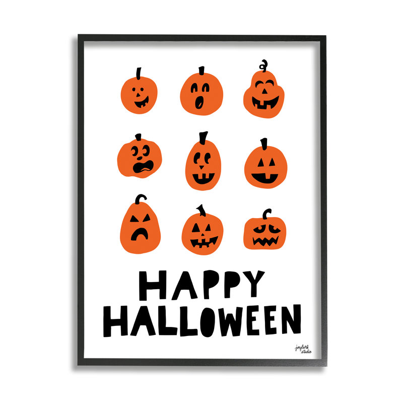 Mixed Expressions Pumpkins Shapes Casual Halloween by Jess Baskin - Floater Frame Print on Canvas, 14" H x 11" W x 1.5" D