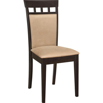 2Pcs Beige Upholstered Chairs, Cappuccino Finish, Dining Room Luxury Look Of 2 Side Wood Finish