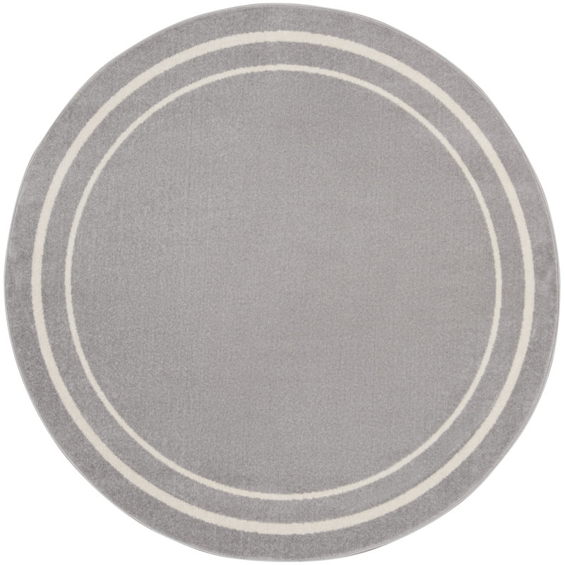 Tapis intérieur / extérieur gris tissé à la machine Aseneth, Rond 8 pi