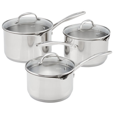 Stellar 7000 Set of 3 Stainless Steel Pans, 16/18/20cm with Glass Draining Lids