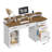 58" Executive Desk Farmhouse Computer Desk with Power Out and Drawers Wooden Office Desk with Monitor Stand
