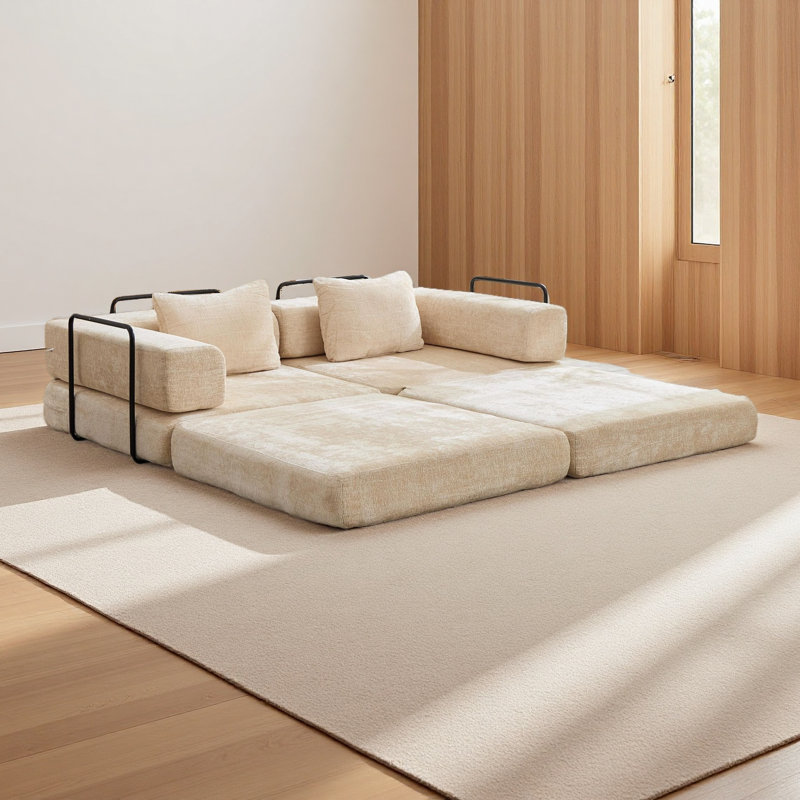 Compression Sofa,Convertible Floor Sofa Bed With Fixed-Shape Frame, Loveseats Boneless Modular Sectional Sofa,No Assembly Required,Chenille Fabric