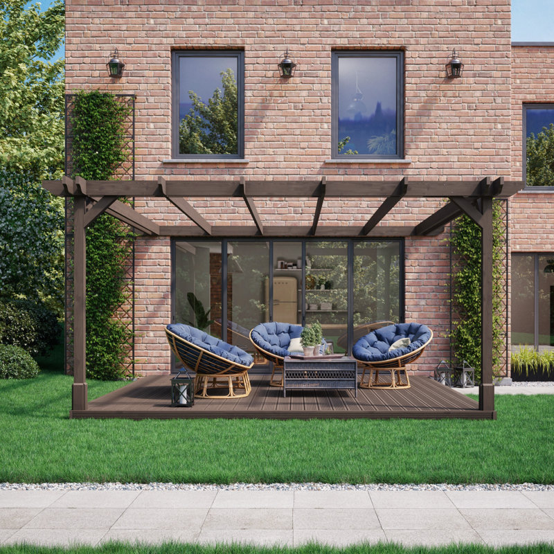 Jarrius Wood Pergola, Rustic Brown, 270cm H x 300cm W x 300cm D