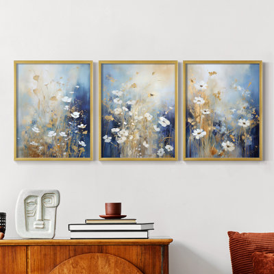 Étude florale série XC - ensemble de 3 estampes giclées encadrées - prêt à être accroché