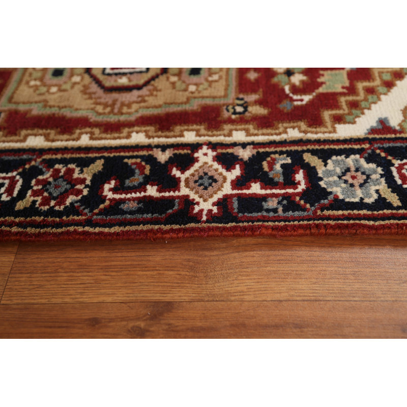 Tapis rouge en laine noué à la main à motif géométrique 2 pi 8 po x 6 pi 1 po