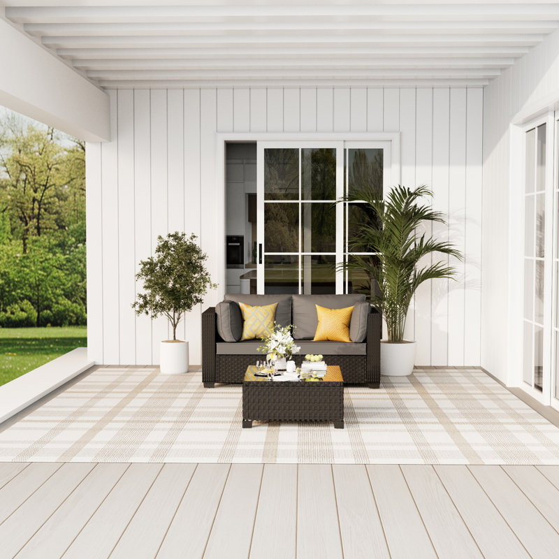 𝗡𝗼-𝗔𝘀𝘀𝗲𝗺𝗯𝗹𝘆 𝗖𝗵𝗮𝗶𝗿𝘀, 2-Person Patio Furniture Set Wicker Outdoor Sectional Seating Group Outside Conversation Sofa With Cushions(𝗕𝗹𝘂𝗲 𝗖𝘂𝘀𝗵𝗶𝗼𝗻 𝗖𝗼𝘃𝗲𝗿𝘀 𝗜𝗻𝗰𝗹𝘂𝗱𝗲𝗱)