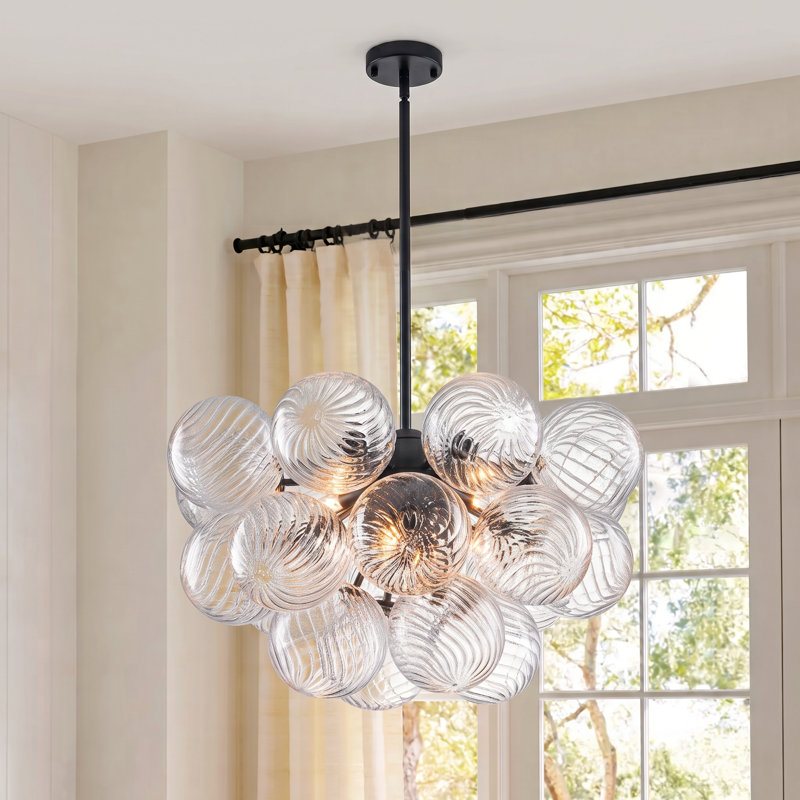 Lustre sphérique en verre 8 lumières, Noir