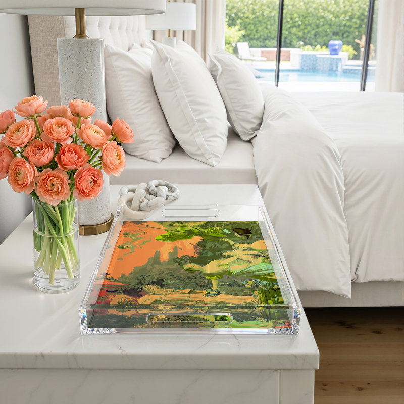 Plateau rectangulaire pique-nique en acrylique Chypre, Vert acide, L 22,5 po x P 14,5 po x H 2 po