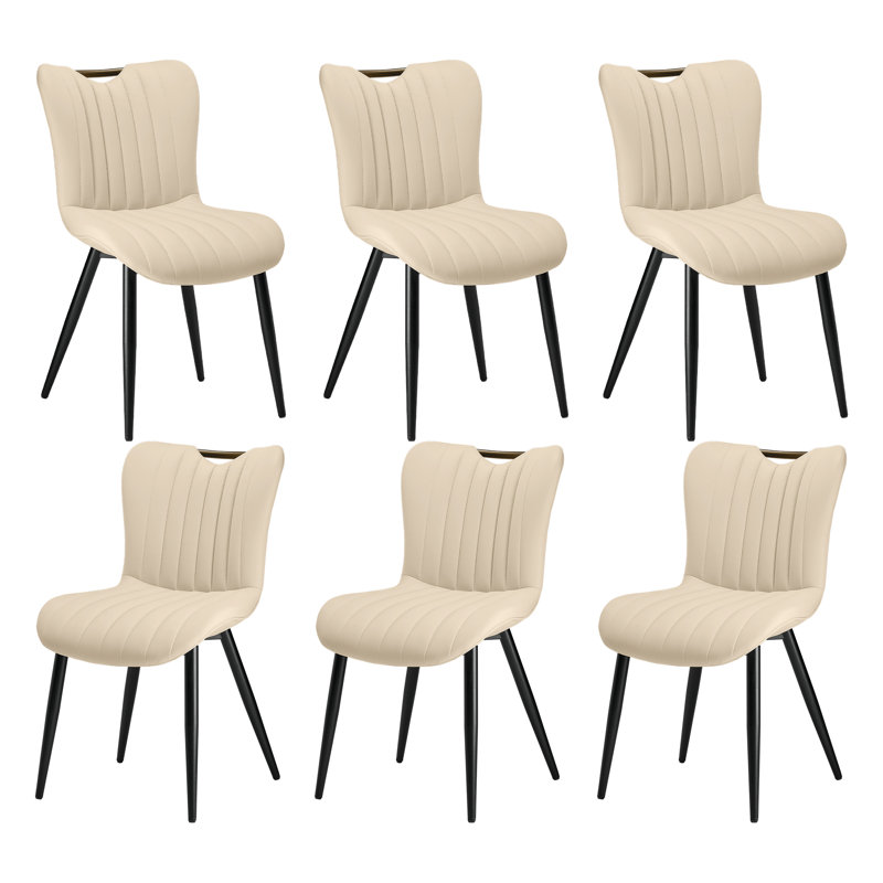 Modern Quilted Upholstered Dining Chairs Wingback Luxury Side Chairs With Metal Legs (Set of 6), Beige