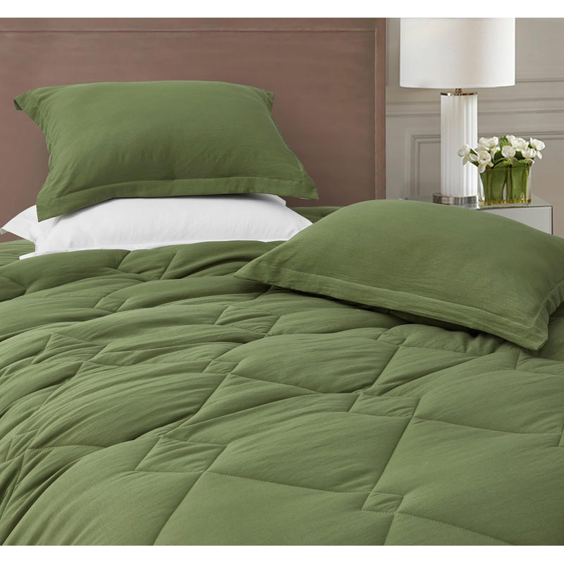 Olive Green Queen Microfiber Reversible Comforter Set