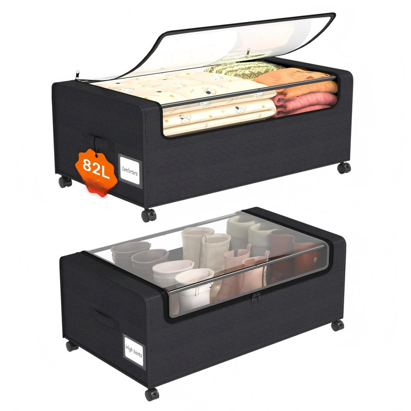Under Bed Storage Containers With Wheels,12 Inch Under The Bed Storage Bins With Clear Lid For Underneath Small Spaces Dorms, Blankets (2 Pack, 30.7"X17.3"X12")