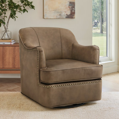 Fazio Genuine Leather Swivel Barrel Chair