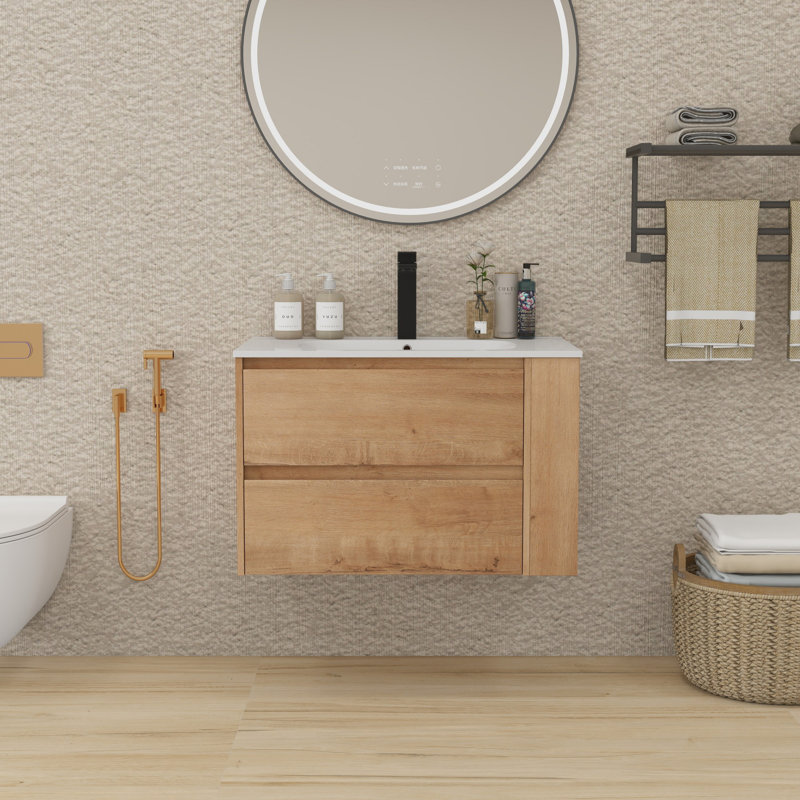 Meuble-lavabo de 30 po avec lavabo en résine, Imitation chêne