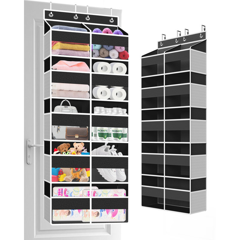 Black 5-Tier Over the Door Hanging Organizer with Extra Large Pockets, Hanging Storage with Clear Windows for Nursery, Pantry, and Closet Single