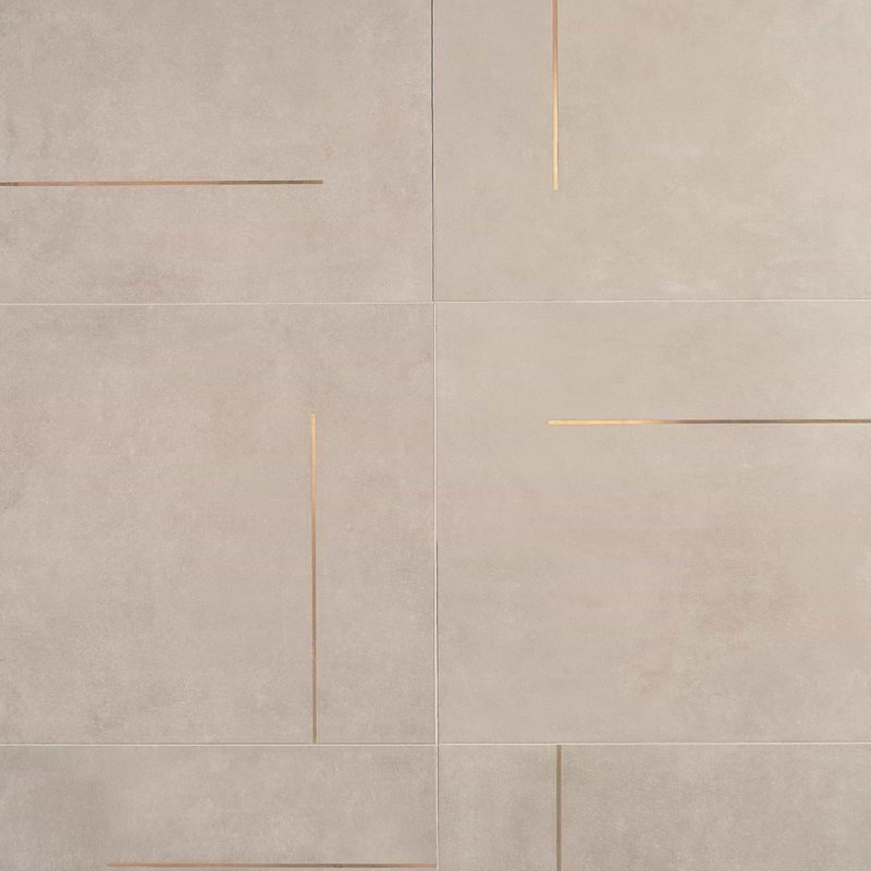 Lines Brass Inlay 24X24 Matte Porcelain Tile, Greige