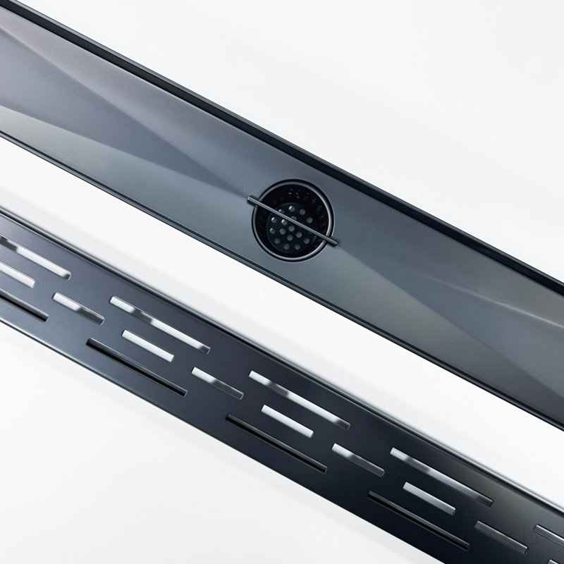 24 In. Stainless Steel Linear Shower Drain With Stripe Pattern Surface, Black