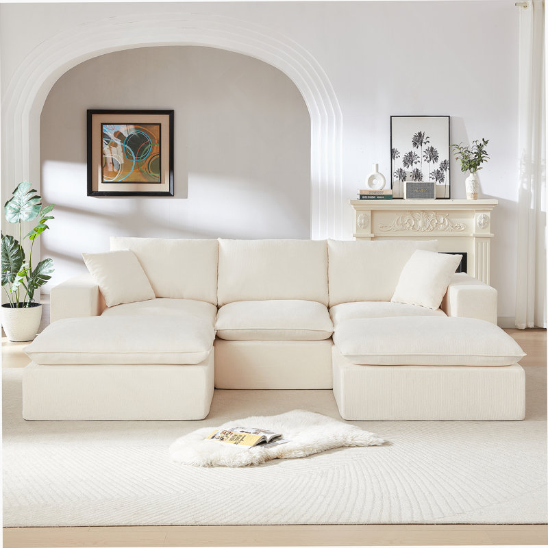 Upholstered 108.26 " Chenille Sofa, White