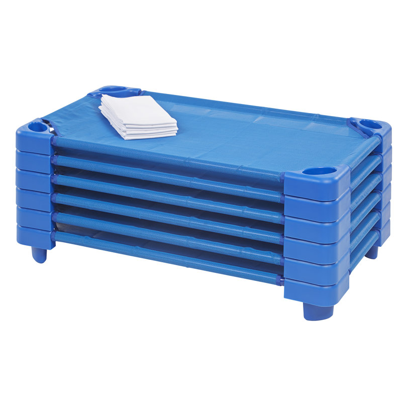 ECR4Kids Stackable Kiddie Cot with Sheet, Classroom Furniture, Blue, Toddler
