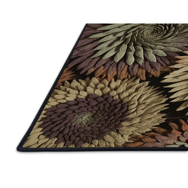 Tapis botanique brun lavable à la machine, Rond 3 pi