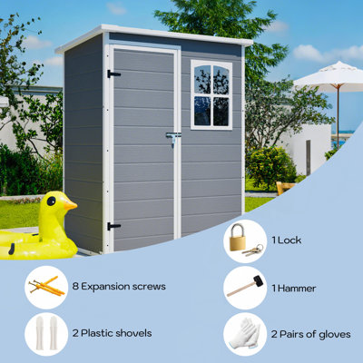 5x3ft Gray Resin Outdoor Storage Shed with Floor, Waterproof Lockable Design and Window - Ideal Tool & Garden Storage for Backyard, Patio, Lawn