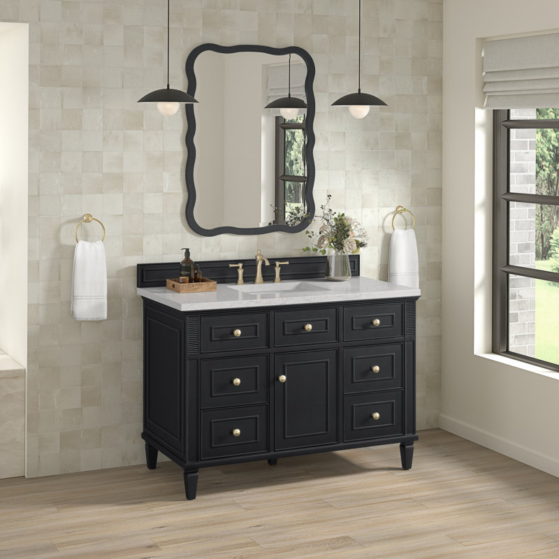 Lorelai 48'' W Single Vanity, Black Onyx, 8" Widespread, White Zeus Quartz