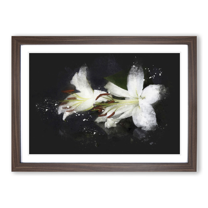 White Lily Flowers - Picture Frame Graphic Art, Walnut Framed, 48cm H x 65cm W x 2cm D