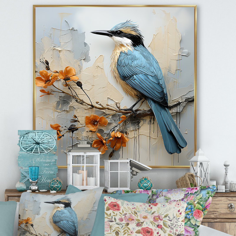 Blue Bird Minimalisme Fleurs II, reproduction d'art sur toile, H 30 po x l 30 po x P 1 po, Or