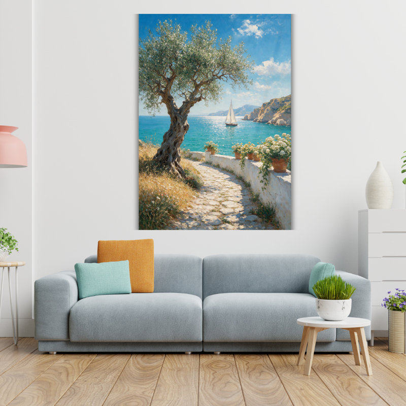 Art mural méditerranéen en verre trempé, H 24 po x l 18 po