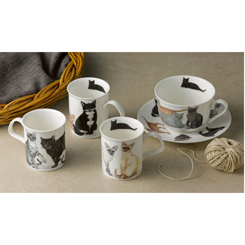 Roy Kirkham Breakfast Cup/Saucer-Cats Galore Set Of 2