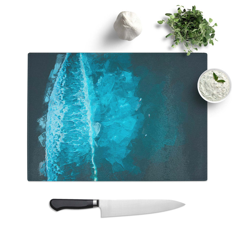 Tempered Glass Ocean Surf Chopping Board, 39 cm W x 28.5 cm L