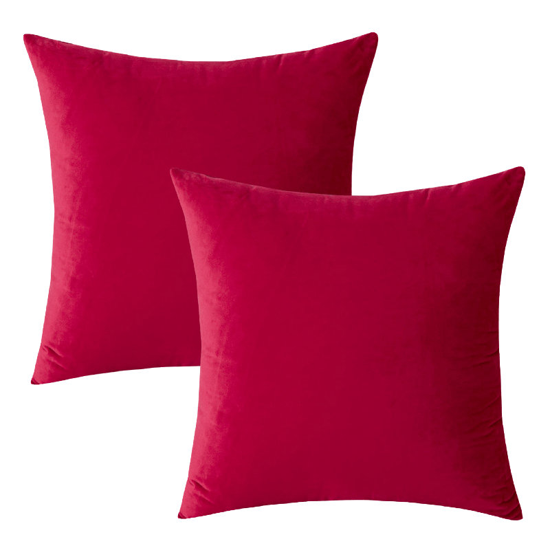 Ensemble de 2 housses de coussin en velours de couleur unie, H 20 po x l 20 po, Rouge, Coton
