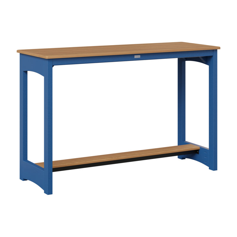 Balcony Outdoor Bar Table, 38.5" H x 60" W x 22" D, Pacific Blue, Natural Teak