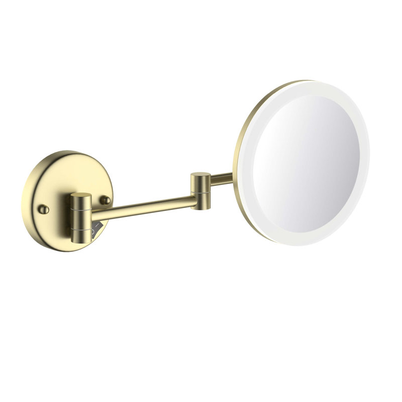 Circular LED Wall Mount One Side 5x Magnifying Makeup Mirror, Brushed Gold