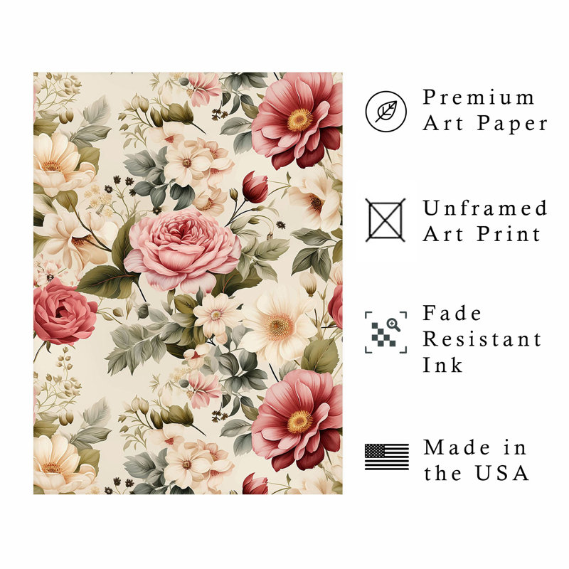 Motif floral de fleur VII, reproduction d'art non encadrée, H 14 po x l 11 po