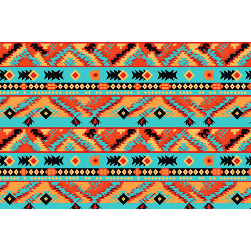 Machine Printed Throw Blanket, Ikat, Blue/Yellow/Red, Throw