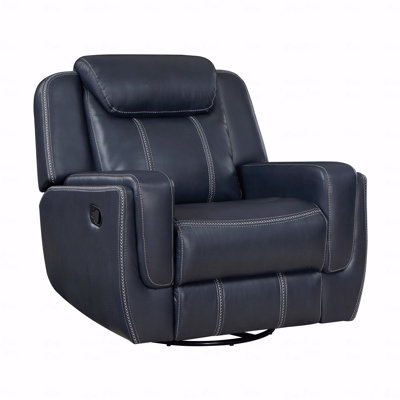 With Recliner Function Modern Blue Swivel Glider Reclining Chair, Breathable Faux Leather Upholstery Living Room Furniture 1Pc