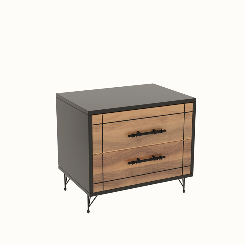 Kalune Design 50cm W Manufactured Wood Bedside Table, Black/Walnut