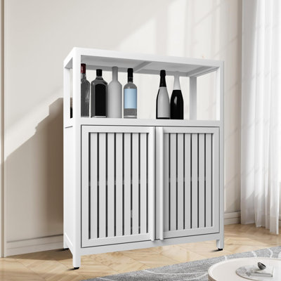 Armoire de salle de bain autoportante avec portes doubles et tablette ouverte pour la salle de bain, la cuisine ou le salon