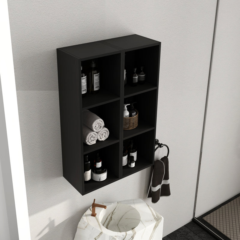 Tablettes de rangement pour salle de bain 24 po Tinku, H 35,49 po x l 24 po x P 9,86 po, Noir et brun